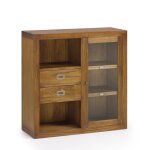 Vitrine 1 porte en verre et 2 tiroirs en bois marron l 90 cm