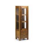 Vitrine 1 porte en verre et 2 tiroirs en bois marron, h 135 cm