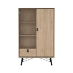 Vitrine 2 portes dont 1 vitrée h161, 8 cm - effet bois clair Vitrine 2 portes dont 1 vitrée h161, 8 cm - effet bois clair