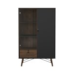 Vitrine 2 portes dont 1 vitrée h161, 8 cm - effet noyer et noir Vitrine 2 portes dont 1 vitrée h161, 8 cm - effet noyer et noir
