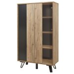 Vitrine 2 portes effet bois naturel et noir avec leds Vitrine 2 portes effet bois naturel et noir avec leds
