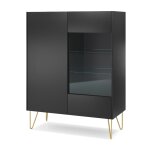 Vitrine avec 2 portes en stratifi noir avec verre 97x122 cm