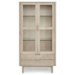 Vitrine 2 portes 2 tiroirs en chne massif clair