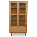 Vitrine 2 portes 2 tiroirs effet bois chne massif