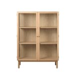 Vitrine 2 portes en verre trempé et bois h140cm - bois clair Vitrine 2 portes en verre trempé et bois h140cm - bois clair
