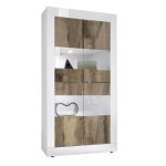 Vitrine 4 portes finition blanc laqué et aspect bois antik avec leds Vitrine 4 portes finition blanc laqué et aspect bois antik avec leds