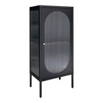 Vitrine basse 1 porte acier noir et verre ondul