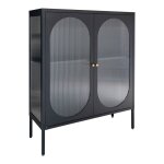 Vitrine basse 2 portes acier noir et verre ondul