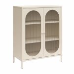 Vitrine basse avec 2 portes vitres en mtal crme