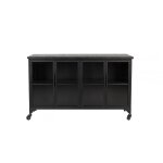 Vitrine basse  roulettes en acier et bois l120