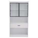 Vitrine blanc tagres 1 grand tiroir 2 portes en verre avec led