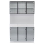 Vitrine blanche 3 tiroirs 6 portes en verre avec led