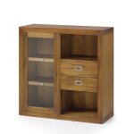 Vitrine en bois marron porte en verre et 2 tiroirs l 90 cm Vitrine en bois marron porte en verre et 2 tiroirs l 90 cm