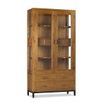 Vitrine en bois de mindi marron et m�tal noir h 190 cm