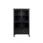 Vitrine haute en acier et bois noir  roulettes h 133