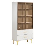 Vitrine haute élégante blanche avec portes vitrées éclairage led Vitrine haute élégante blanche avec portes vitrées éclairage led