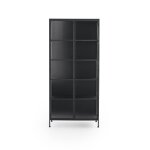 Vitrine haute avec portes et cts en verre structure mtallique noire