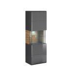 Vitrine murale 1 porte avec led grise et naturelle