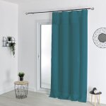 Voilage � anneaux noirs amovibles polyester bleu paon 140x240 cm