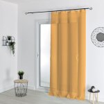 Voilage � anneaux noirs amovibles polyester jaune ocre 140x240 cm