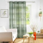 Voilage ray fils chenille - effet lin polyester vert 140x240 cm