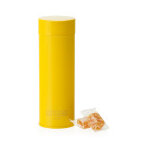 Bote mtal laque  th jaune garnie de ptes de fruits mangue - passion 135g