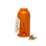 Boîte tour eiffel en métal laqué orange garnie de caramels 145g Boîte tour eiffel en métal laqué orange garnie de caramels 145g