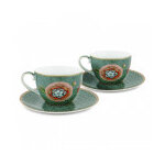 Coffret 2 tasses � th� et soucoupes floral spring to life verts pip studio 28cl