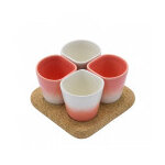 Coffret 4 gobelets � caf� corail et support en li�ge
