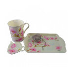 Coffret th magnolias - mug, plateau, repose sachet et filtre