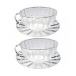 Set de 2 tasses 22, 5cl en verre avec relief et leurs soucoupes