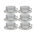 Set de 6 tasses 10cl en verre avec relief et leurs soucoupes Set de 6 tasses 10cl en verre avec relief et leurs soucoupes