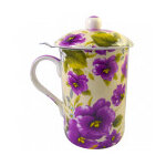 Tisani�re avec filtre et couvercle motif pens�es violettes