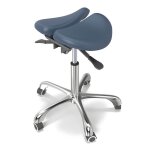 Tabouret selle ergonomique à roulettes base en chrome Tabouret selle ergonomique à roulettes base en chrome