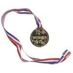 1 m�daille dor�e avec ruban tricolore winner (plastique)