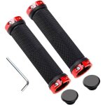 1 paire - poignes de guidon antidrapantes avec embouts et anneaux en aluminium - rouge - pour vlo ...
