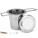 1 passoire � th� filtre inox maille fine - poign�e et couvercle pliables - suspension thi�res tasses ...