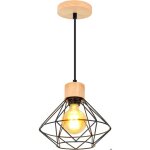1 pice suspension luminaire vintage industrielle - kuangfushang - lustre abat - jour en mtal et bois ...