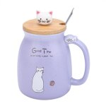 1 tasse en cramique en forme de chat avec cuillre et couvercle pour caf eau lait cadeau violet