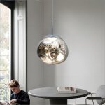 1 x lampe  suspension sphrique boule en verre de couleur argent 28cm contemporain luminaire lustre ...