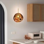 1 x lampe  suspension sphrique boule en verre de couleur dor 20cm contemporain luminaire lustre salle ...