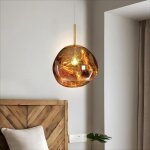 1 x lampe � suspension sph�rique boule en verre de couleur dor� �28cm contemporain luminaire lustre salle ...