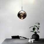 1 x lampe  suspension sphrique boule en verre de couleur gris 15cm contemporain luminaire lustre salle ...