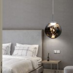 1 x lampe  suspension sphrique boule en verre de couleur gris 20cm contemporain luminaire lustre salle ...