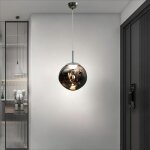 1 x lampe  suspension sphrique boule en verre de couleur gris 28cm contemporain luminaire lustre salle ...