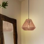 Lustre - smotop - rotin & m�tal - cage vintage - culot e27 (1 ampoule)