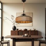 Lustre suspension r�tro corde de chanvre �40 cm - m�tal brun e27 1 ampoule (non fournie) style industriel ...