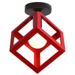 1 x plafonnier industrielle vintage luminaire e27 moderne design métal rouge cage géométrie pour salon ... 1 x plafonnier industrielle vintage luminaire e27 moderne design métal rouge cage géométrie pour salon ...