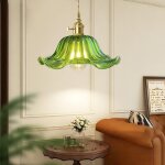 1 x suspension luminaire en verre rtro lustre  fleur crative abat - jour 25cm e27 plafonnier salon ...