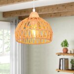 Suspension / lustre - smotop - bois rotin et m�tal - cage vintage �20 cm - e27 60w max